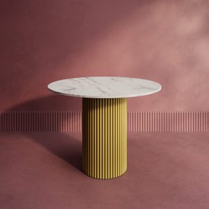 Обеденный стол TRUBIS Wood L D100 см, белый мрамор/золотой