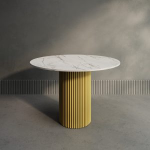 Обеденный стол TRUBIS Wood L D110 см, белый мрамор/золотой