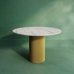 Обеденный стол TRUBIS Wood L D120 см, белый мрамор/золотой