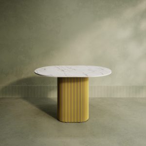 Обеденный стол TRUBIS Wood Oval 120 х 80 см, белый мрамор/золотой