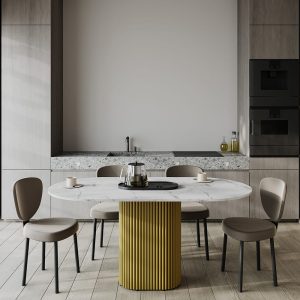 Обеденный стол TRUBIS Wood Oval 160 х 80 см, белый мрамор/золотой