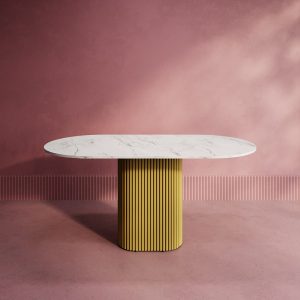 Обеденный стол TRUBIS Wood Oval 160 х 80 см, белый мрамор/золотой