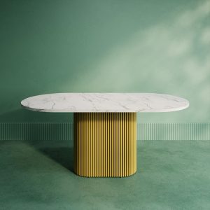 Обеденный стол TRUBIS Wood Oval 180 х 90 см, белый мрамор/золотой