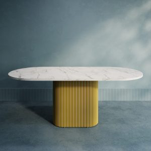 Обеденный стол TRUBIS Wood Oval 200 х 90 см, белый мрамор/золотой