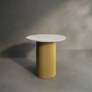 Обеденный стол TRUBIS Wood L D80 см, белый мрамор/золотой