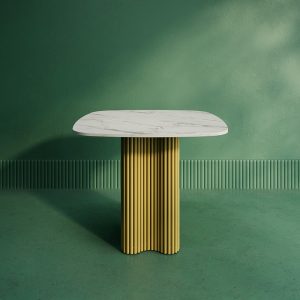 Обеденный стол TRUBIS Wood CLEVER 90 см, белый мрамор/золотой