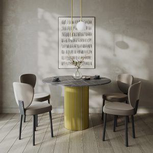 Обеденный стол TRUBIS Wood L D120 см, темный мрамор/золотой