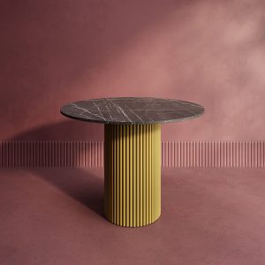 Обеденный стол TRUBIS Wood L D100 см, темный мрамор/золотой