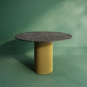 Обеденный стол TRUBIS Wood L D120 см, темный мрамор/золотой