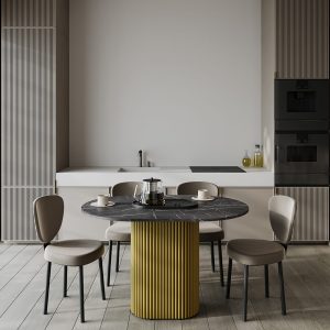 Обеденный стол TRUBIS Wood Oval 120 х 80 см, темный мрамор/золотой