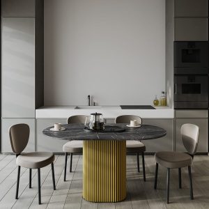 Обеденный стол TRUBIS Wood Oval 140 х 80 см, темный мрамор/золотой