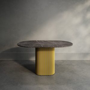 Обеденный стол TRUBIS Wood Oval 140 х 80 см, темный мрамор/золотой