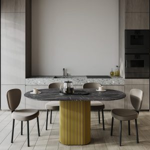 Обеденный стол TRUBIS Wood Oval 160 х 80 см, темный мрамор/золотой