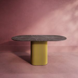 Обеденный стол TRUBIS Wood Oval 160 х 80 см, темный мрамор/золотой