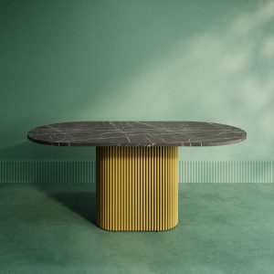 Обеденный стол TRUBIS Wood Oval 180 х 90 см, темный мрамор/золотой