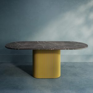 Обеденный стол TRUBIS Wood Oval 200 х 90 см, темный мрамор/золотой