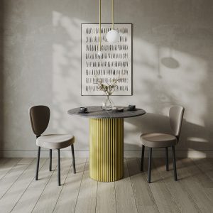 Обеденный стол TRUBIS Wood L D80 см, темный мрамор/золотой