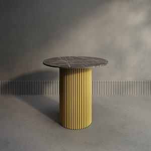 Обеденный стол TRUBIS Wood L D80 см, темный мрамор/золотой