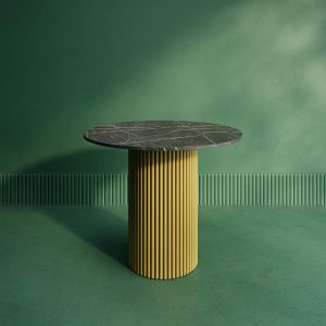 Обеденный стол TRUBIS Wood L D90 см, темный мрамор/золотой