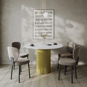 Обеденный стол TRUBIS Wood L D120 см, белый/золотой