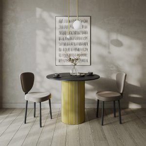 Обеденный стол TRUBIS Wood L D80 см, черный/золотой