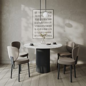 Обеденный стол TRUBIS Wood L D110 см, белый мрамор/черный