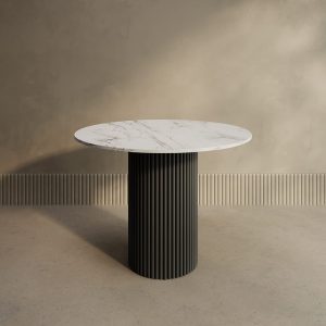 Обеденный стол TRUBIS Wood L D100 см, белый мрамор/черный