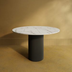 Обеденный стол TRUBIS Wood L D120 см, белый мрамор/черный