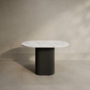 Обеденный стол TRUBIS Wood Oval 120 х 80 см, белый мрамор/черный