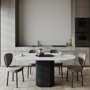 Обеденный стол TRUBIS Wood Oval 160 х 80 см, белый мрамор/черный