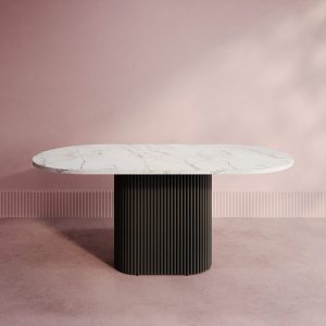 Обеденный стол TRUBIS Wood Oval 180 х 90 см, белый мрамор/черный