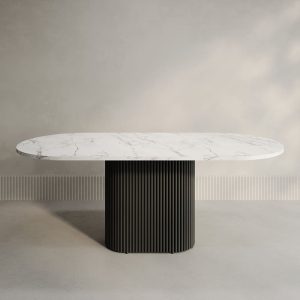 Обеденный стол TRUBIS Wood Oval 200 х 90 см, белый мрамор/черный
