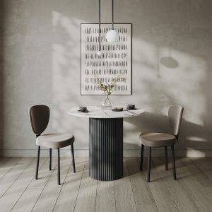 Обеденный стол TRUBIS Wood L D80 см, белый мрамор/черный