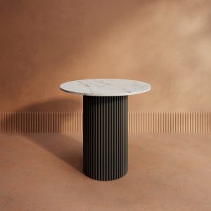 Обеденный стол TRUBIS Wood L D80 см, белый мрамор/черный