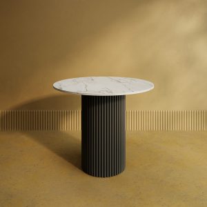 Обеденный стол TRUBIS Wood L D90 см, белый мрамор/черный