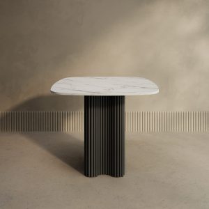 Обеденный стол TRUBIS Wood CLEVER 90 см, белый мрамор/черный