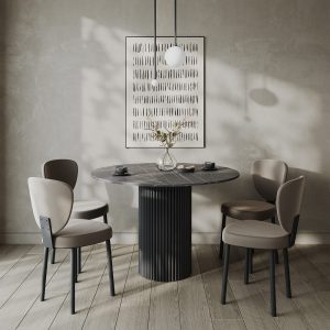 Обеденный стол TRUBIS Wood L D100 см, темный мрамор/черный