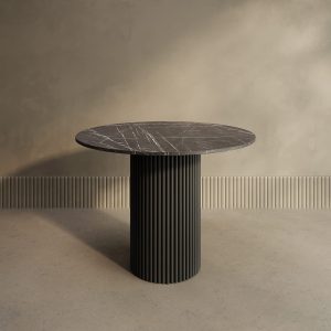 Обеденный стол TRUBIS Wood L D100 см, темный мрамор/черный