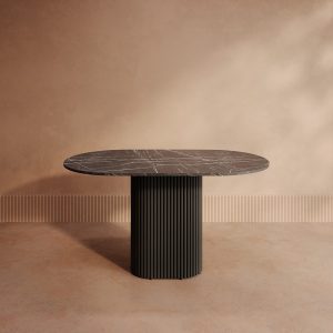 Обеденный стол TRUBIS Wood Oval 140 х 80 см, темный мрамор/черный