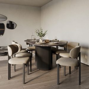 Обеденный стол TRUBIS Wood Oval 200 х 90 см, темный мрамор/черный