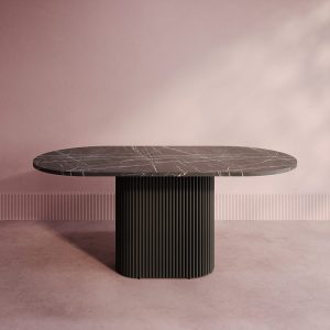 Обеденный стол TRUBIS Wood Oval 180 х 90 см, темный мрамор/черный