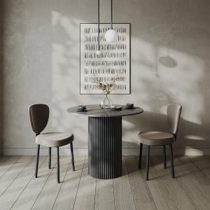 Обеденный стол TRUBIS Wood L D80 см, темный мрамор/черный