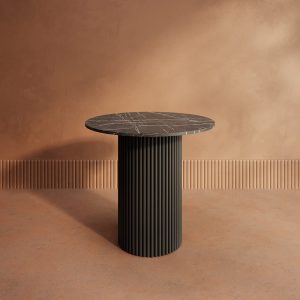 Обеденный стол TRUBIS Wood L D80 см, темный мрамор/черный