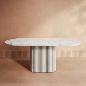 Обеденный стол TRUBIS Wood Oval 200 х 90 см, белый мрамор/белый