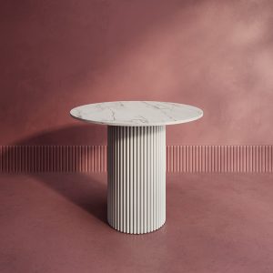 Обеденный стол TRUBIS Wood L D90 см, белый мрамор/белый