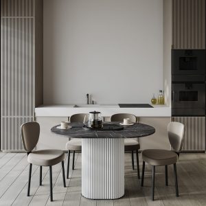 Обеденный стол TRUBIS Wood Oval 120 х 80 см, темный мрамор/белый