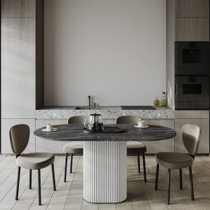 Обеденный стол TRUBIS Wood Oval 160 х 80 см, темный мрамор/белый