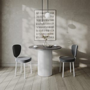 Обеденный стол TRUBIS Wood L D80 см, темный мрамор/белый