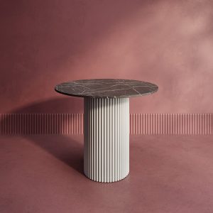 Обеденный стол TRUBIS Wood L D90 см, темный мрамор/белый