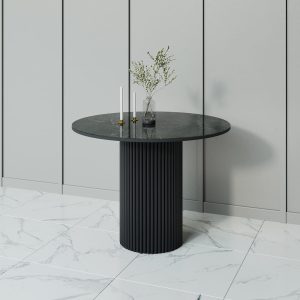 Обеденный стол TRUBIS Wood Wood + Glass L 100 темный мрамор/черный